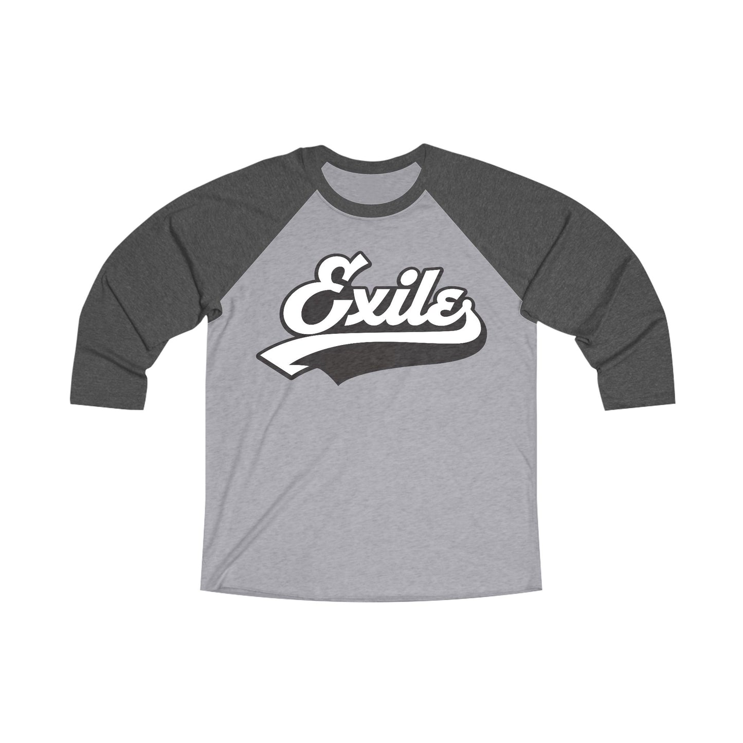 Exile Script Raglan Tee — Vintage Baseball-Style 3/4 Sleeve Shirt
